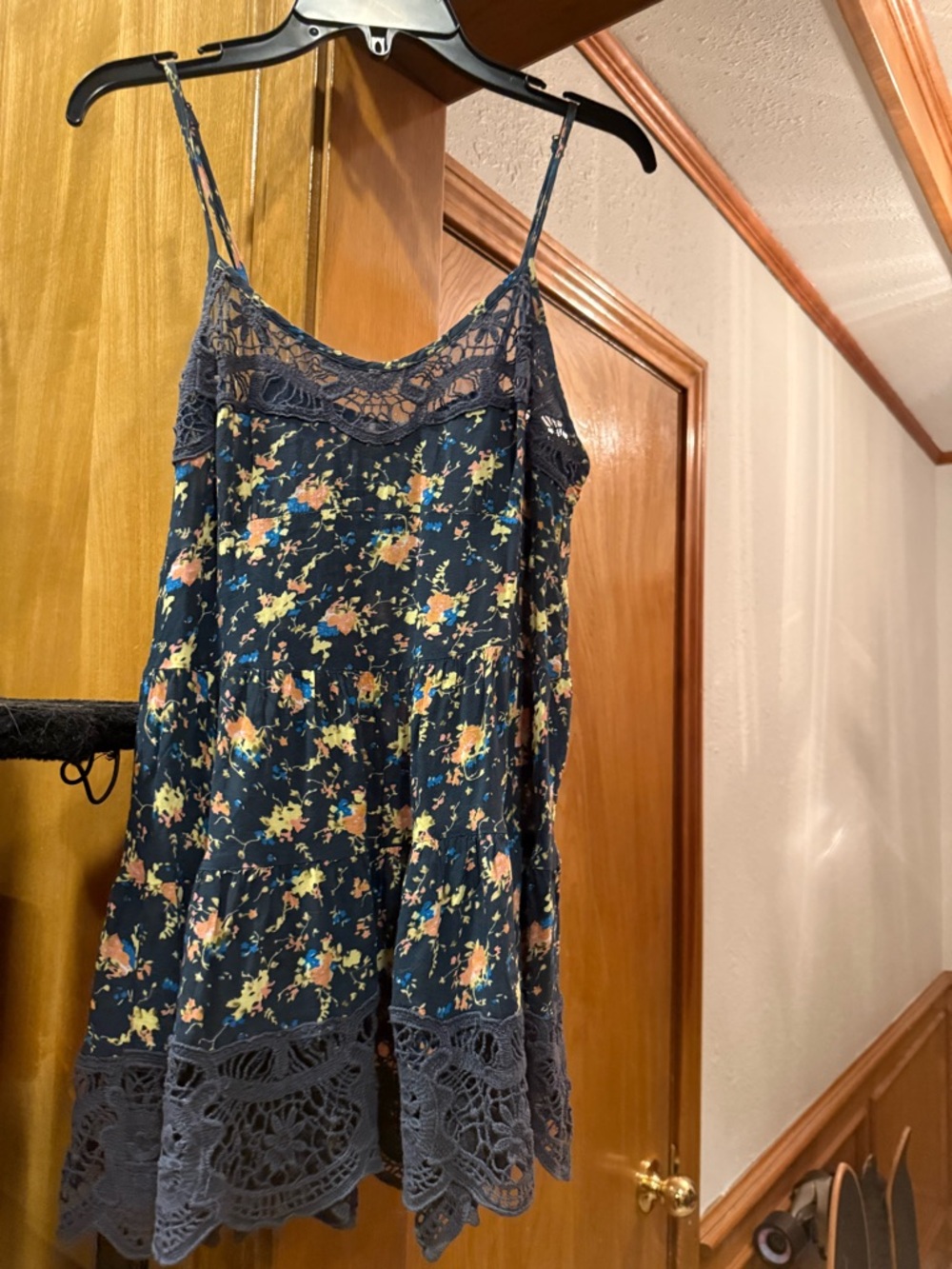 EUC Free people small babydoll flowy tank top dark blue with bright flowers